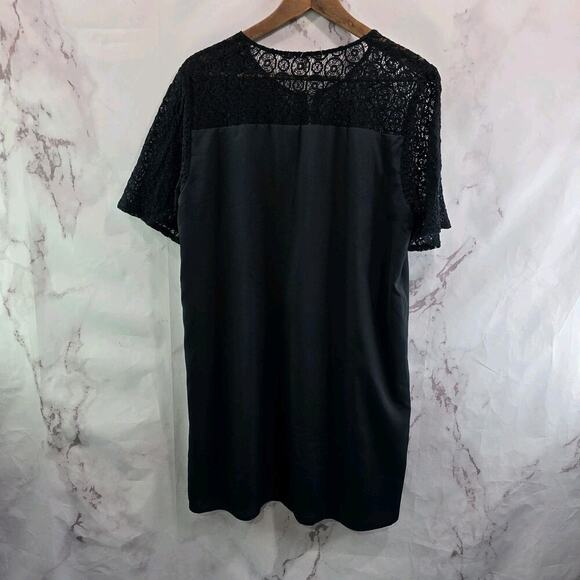 Avec Les Filles Dress Womens Large Black Lace Circle Front Zip V Mini Shift - Picture 5 of 12